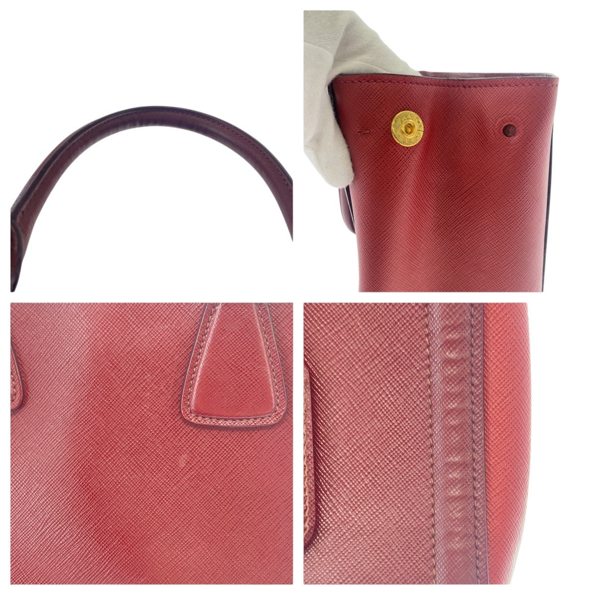PRADA Handbag leather Red Wine Red Gold Metal Handbag Tote Bag Shoulder Bag 2WAY Safiano Triangle With logo Women Used Authentic
