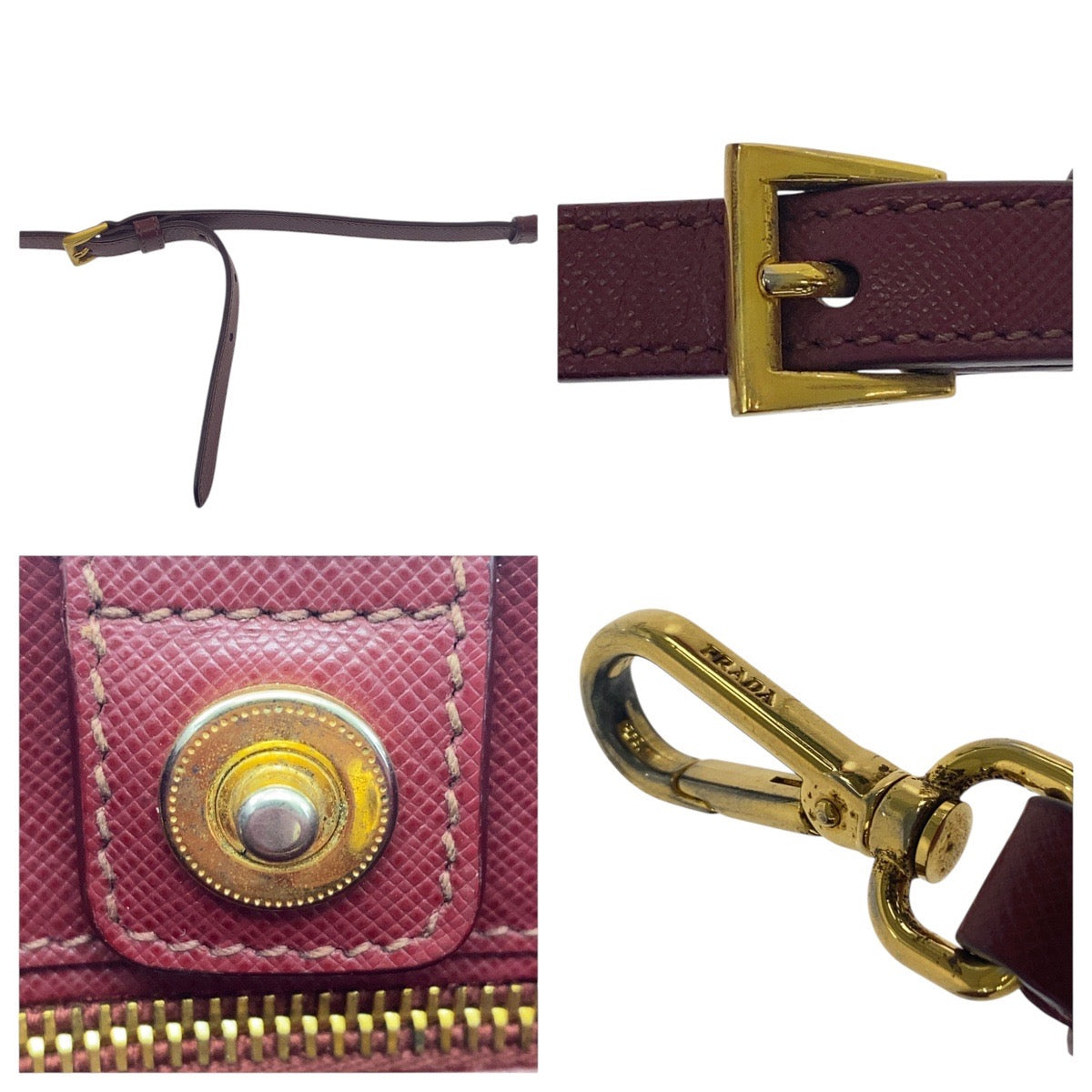 PRADA Handbag leather Red Wine Red Gold Metal Handbag Tote Bag Shoulder Bag 2WAY Safiano Triangle With logo Women Used Authentic