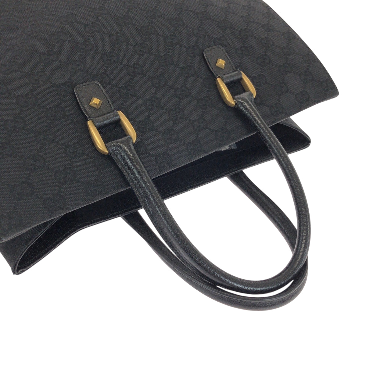 GUCCI Tote Bag 120897 GG canvas Black GoldMetal Tote Bag Shoulder Bag Women Used Authentic