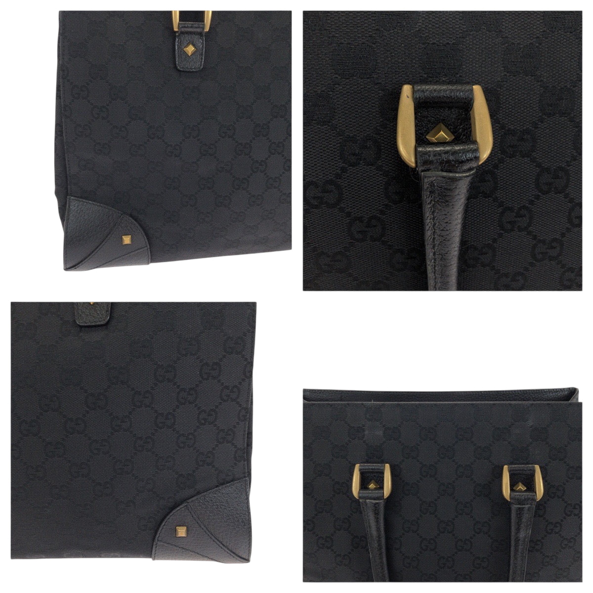 GUCCI Tote Bag 120897 GG canvas Black GoldMetal Tote Bag Shoulder Bag Women Used Authentic