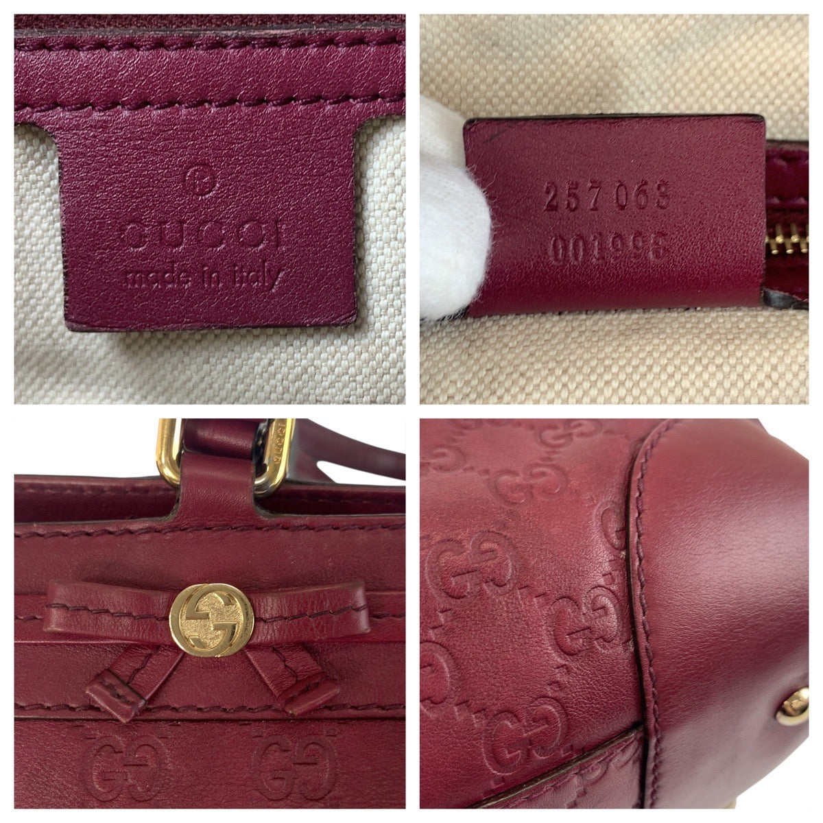 GUCCI Tote Bag 257063 leather Wine Red Gold Metal Tote Bag Shoulder Bag Guccisima Mayfair Women Used Authentic