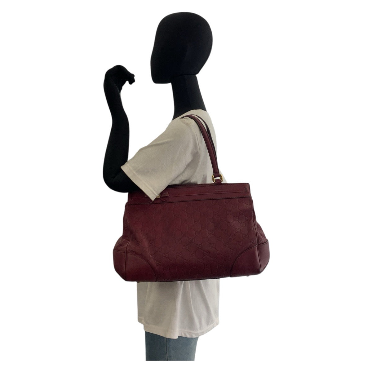 GUCCI Tote Bag 257063 leather Wine Red Gold Metal Tote Bag Shoulder Bag Guccisima Mayfair Women Used Authentic