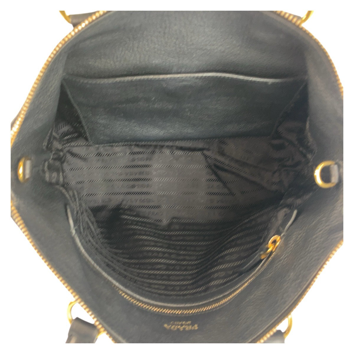 PRADA Handbag leather Black GoldMetal Handbag Tote Bag Vitterodino Women Used Authentic