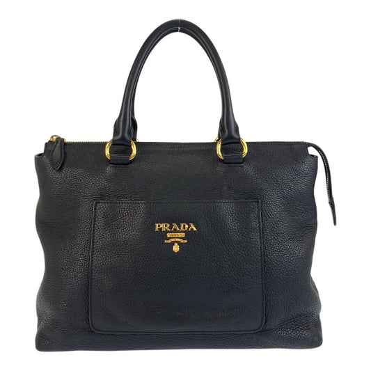 PRADA Handbag leather Black GoldMetal Handbag Tote Bag Vitterodino Women Used Authentic