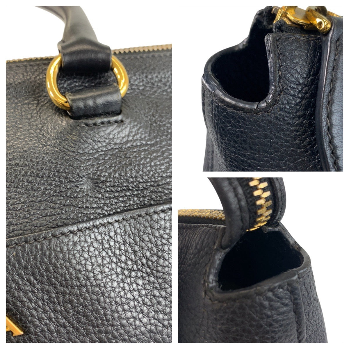 PRADA Handbag leather Black GoldMetal Handbag Tote Bag Vitterodino Women Used Authentic