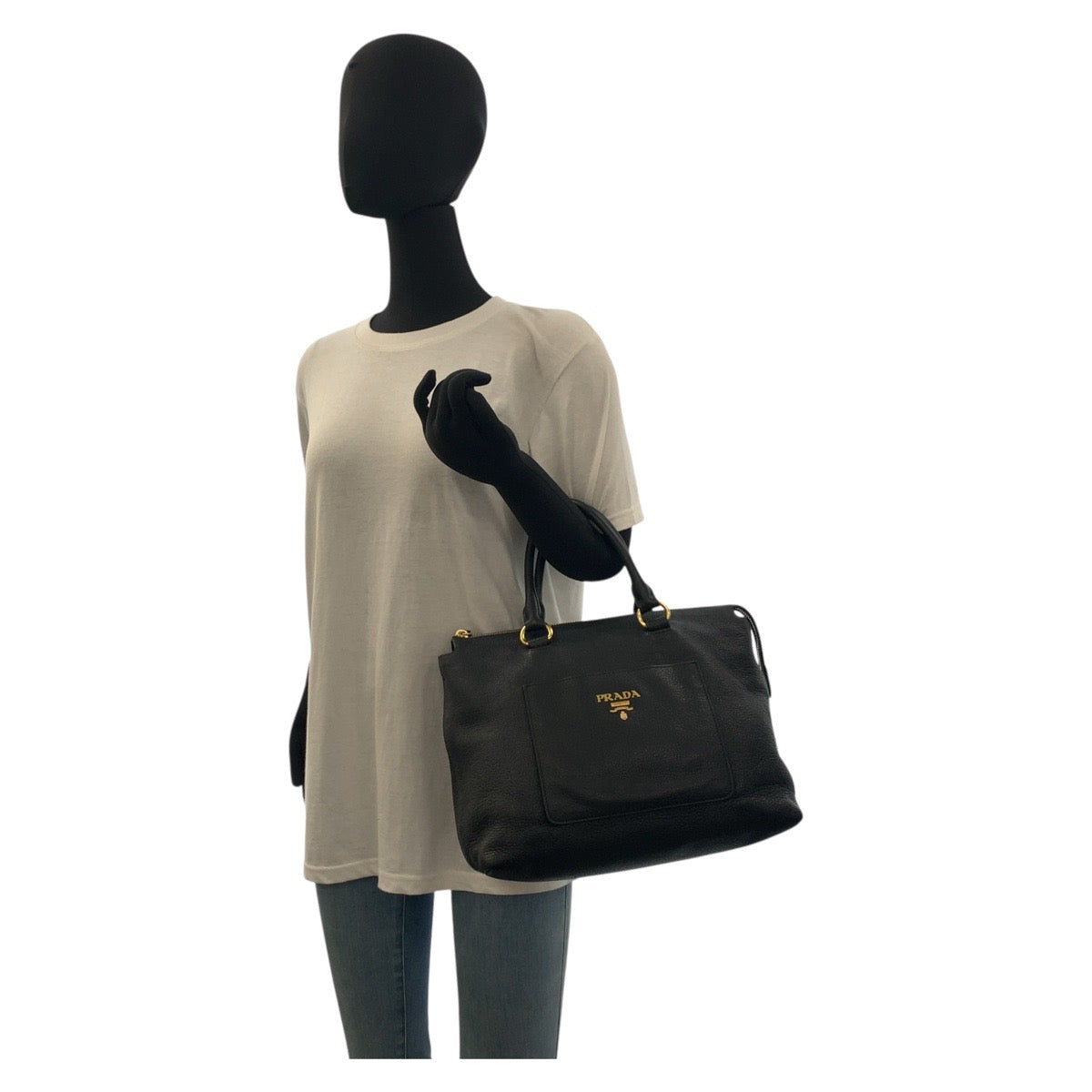 PRADA Handbag leather Black GoldMetal Handbag Tote Bag Vitterodino Women Used Authentic