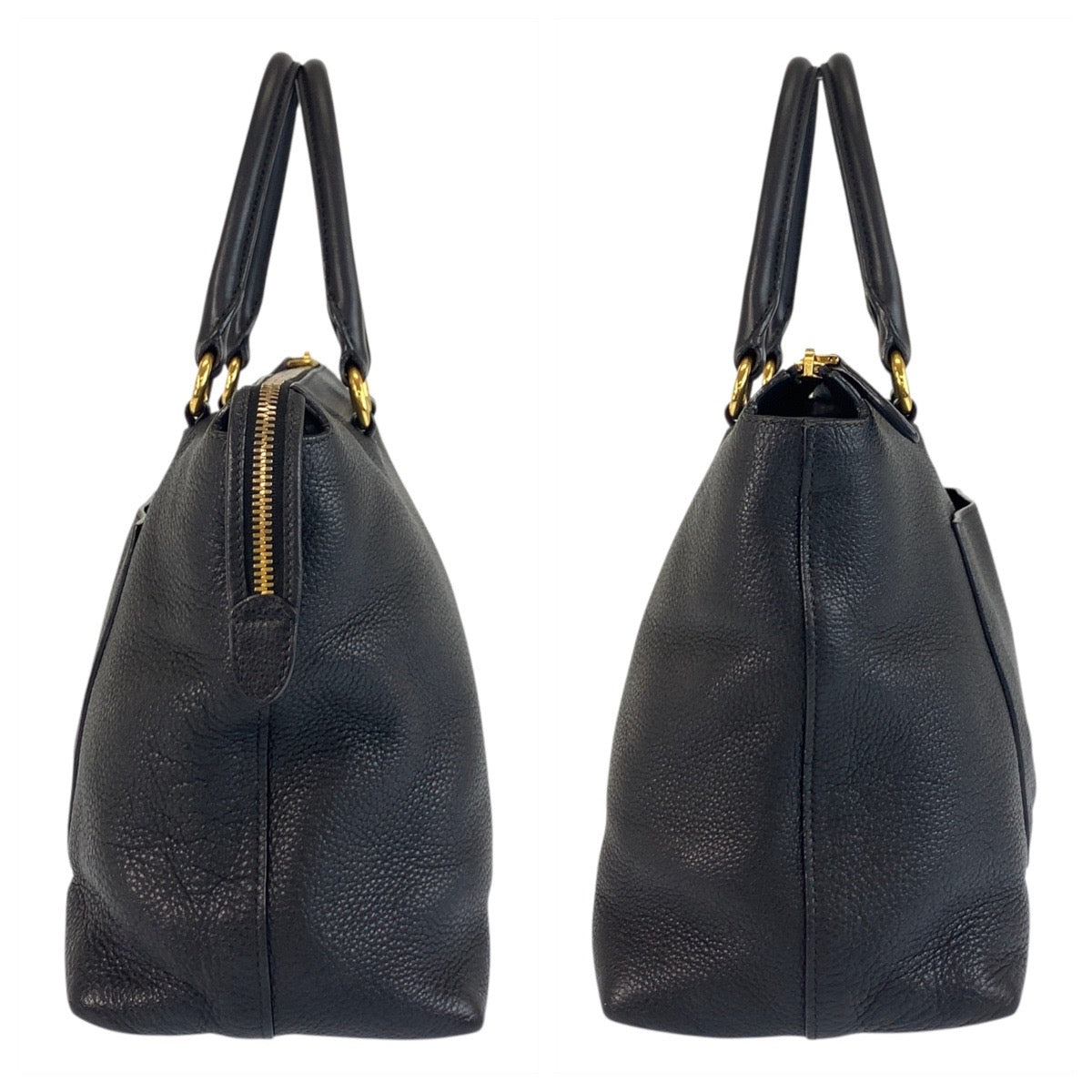 PRADA Handbag leather Black GoldMetal Handbag Tote Bag Vitterodino Women Used Authentic