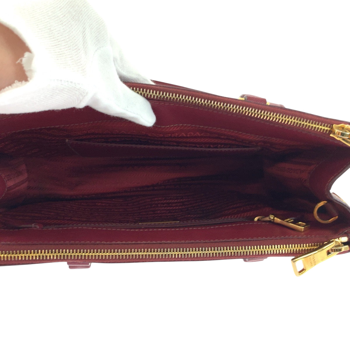 PRADA Shoulder Bag leather Bordeaux Gold Metal Safiano Galleria