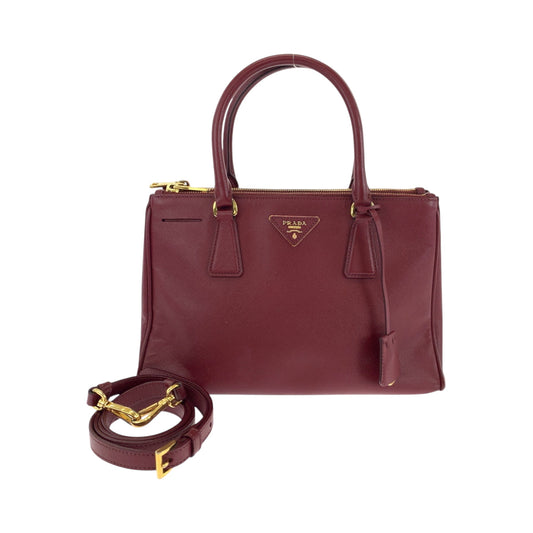 PRADA Shoulder Bag leather Bordeaux Gold Metal Safiano Galleria