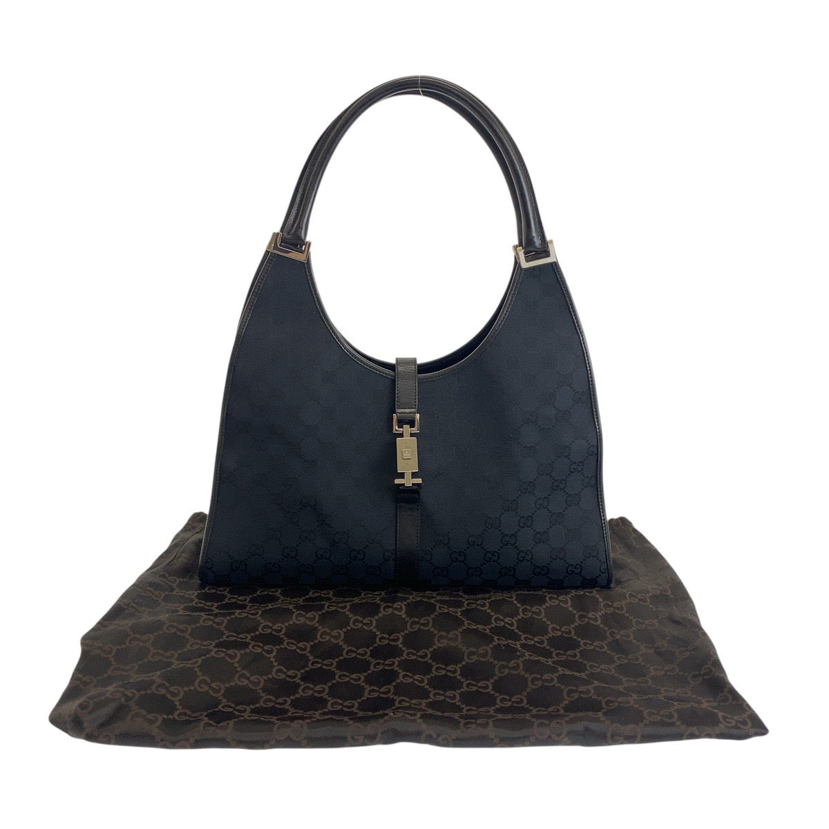 GUCCI Shoulder Bag 002 1066 GG canvas, leather Black SilverMetal Jackie Women Used Authentic