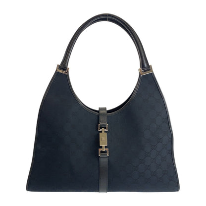 GUCCI Shoulder Bag 002 1066 GG canvas, leather Black SilverMetal Jackie Women Used Authentic