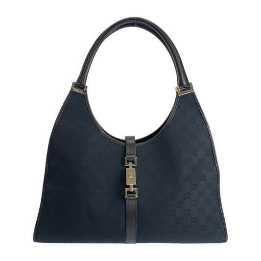 GUCCI Shoulder Bag 002 1066 GG canvas, leather Black SilverMetal Jackie Women Used Authentic
