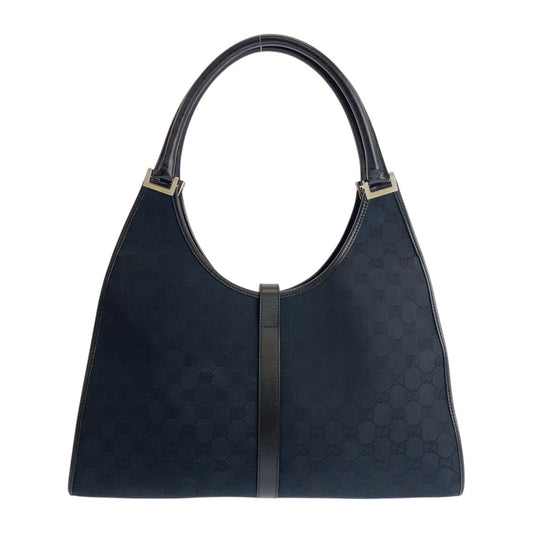GUCCI Shoulder Bag 002 1066 GG canvas, leather Black SilverMetal Jackie Women Used Authentic
