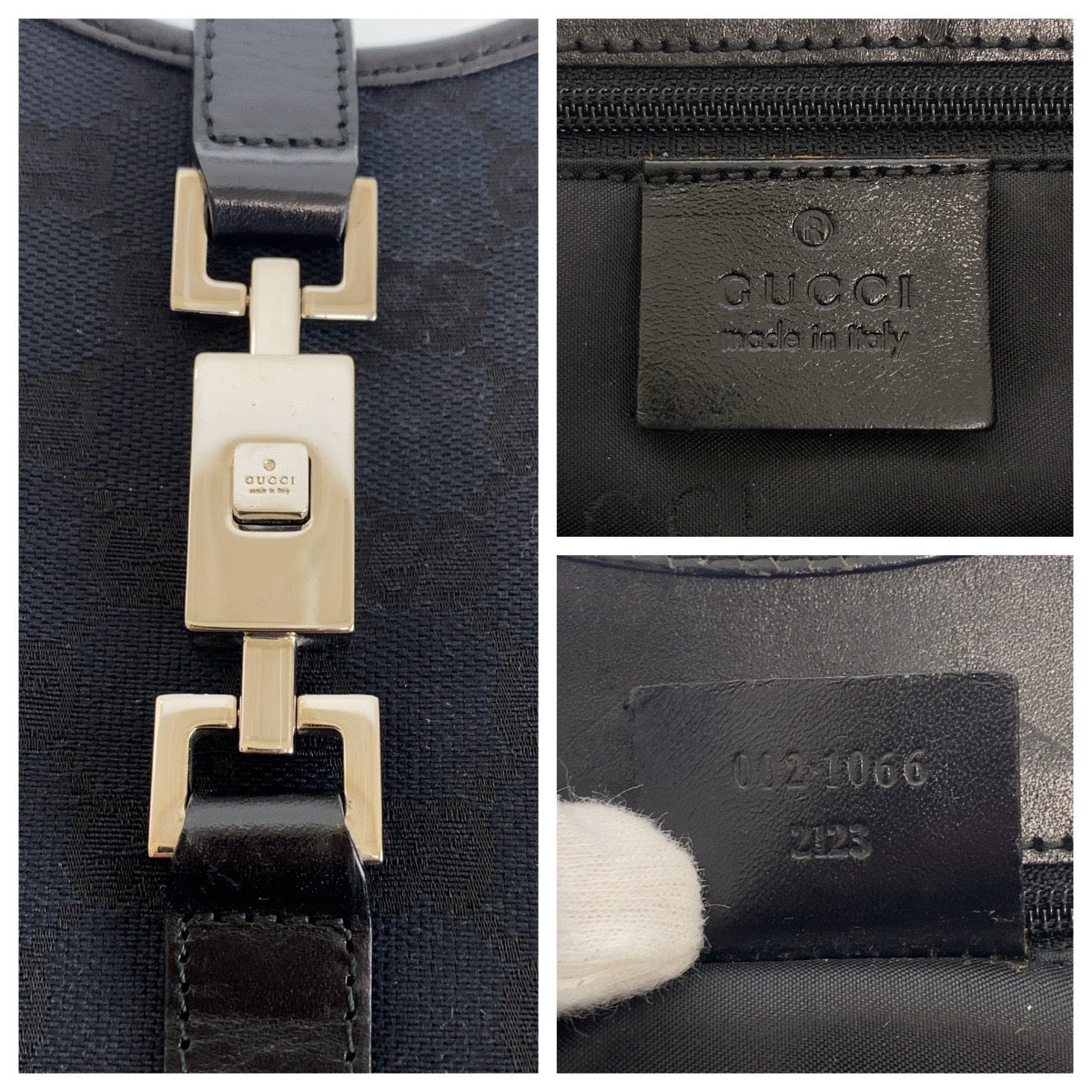 GUCCI Shoulder Bag 002 1066 GG canvas, leather Black SilverMetal Jackie Women Used Authentic