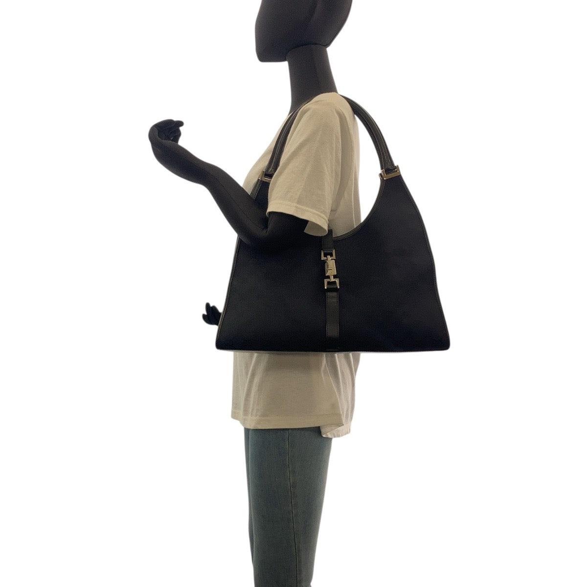 GUCCI Shoulder Bag 002 1066 GG canvas, leather Black SilverMetal Jackie Women Used Authentic