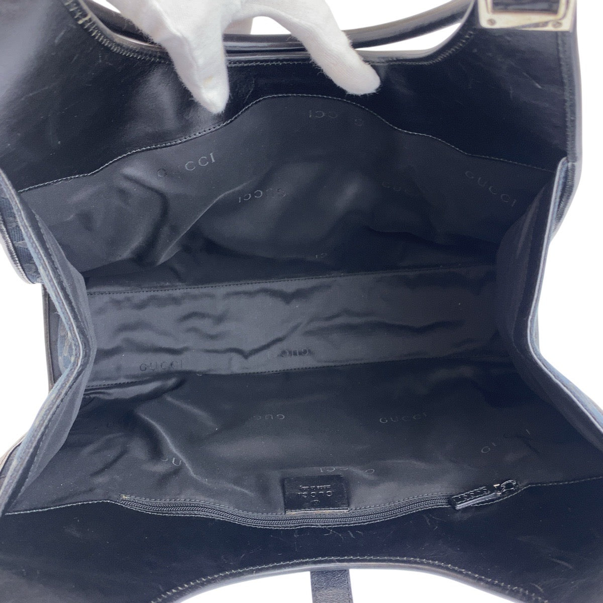 GUCCI Shoulder Bag 002 1066 GG canvas, leather Black SilverMetal Jackie Women Used Authentic