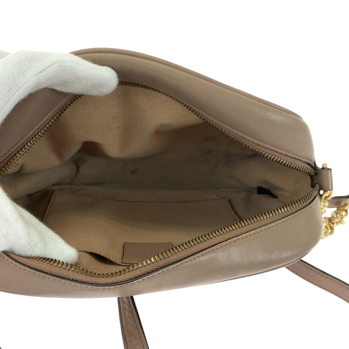 GUCCI Shoulder Bag 447632 leather Beige Gold Metal quilting GG Marmont