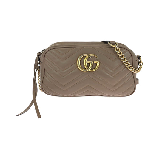GUCCI Shoulder Bag 447632 leather Beige Gold Metal quilting GG Marmont