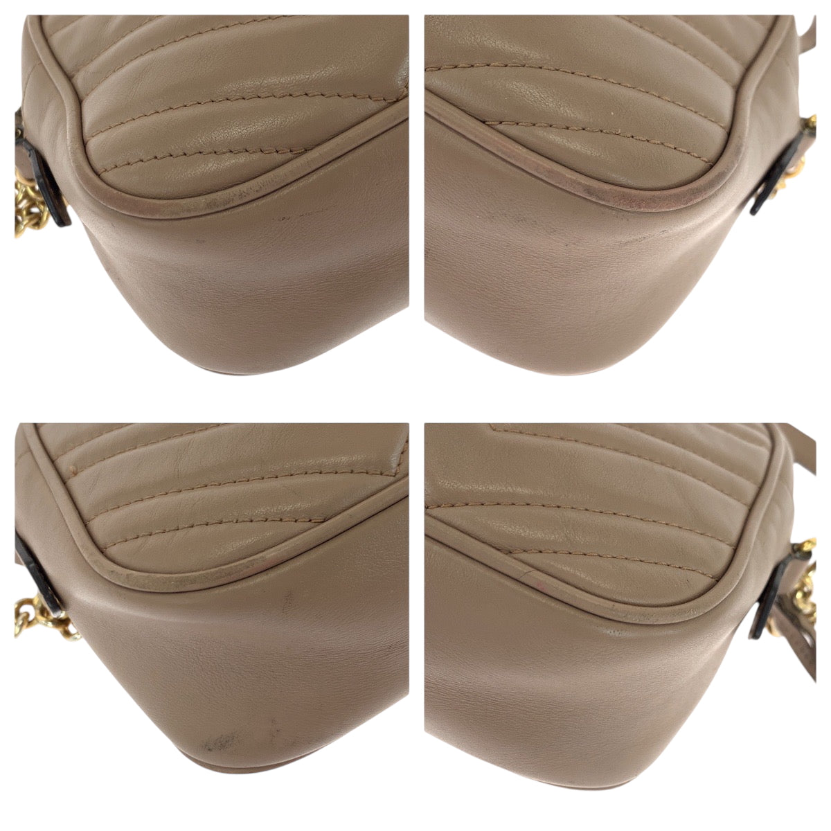 GUCCI Shoulder Bag 447632 leather Beige Gold Metal quilting GG Marmont