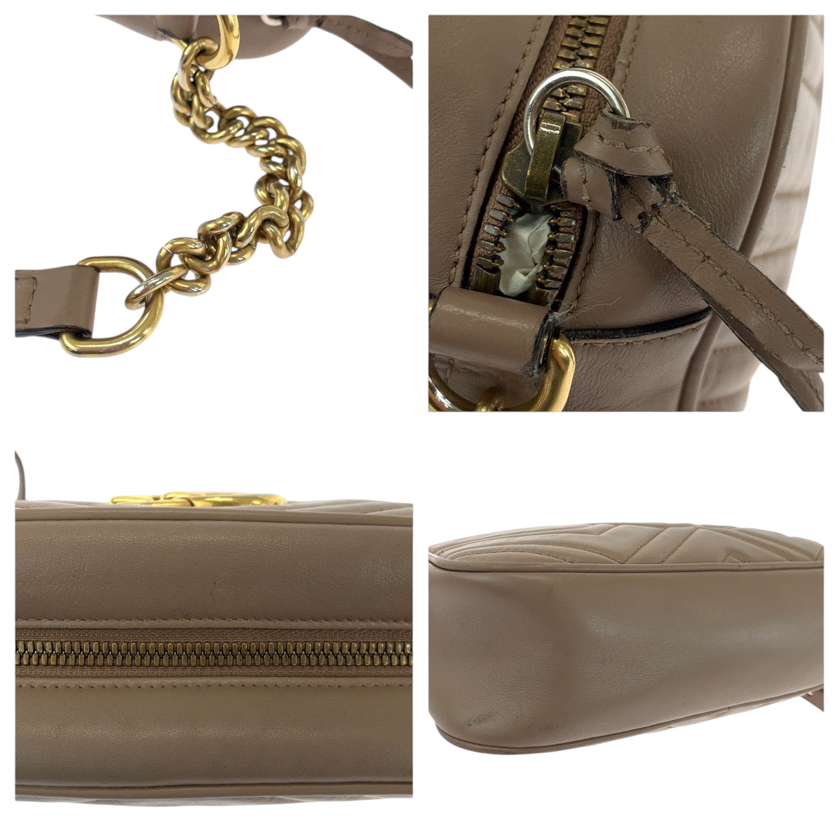 GUCCI Shoulder Bag 447632 leather Beige Gold Metal quilting GG Marmont