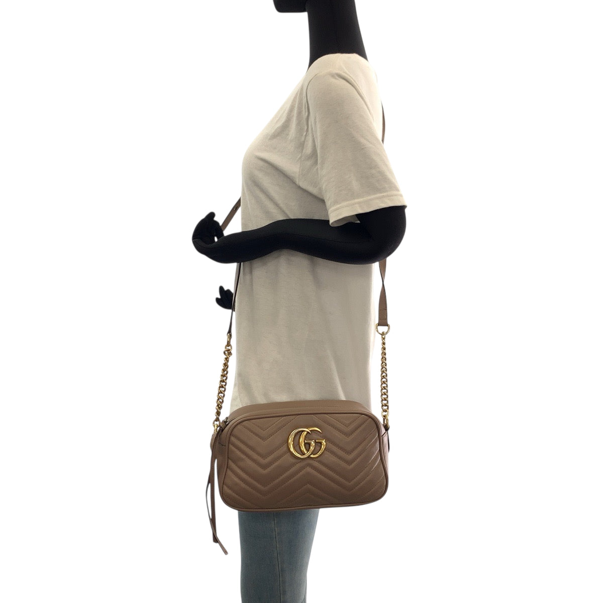GUCCI Shoulder Bag 447632 leather Beige Gold Metal quilting GG Marmont