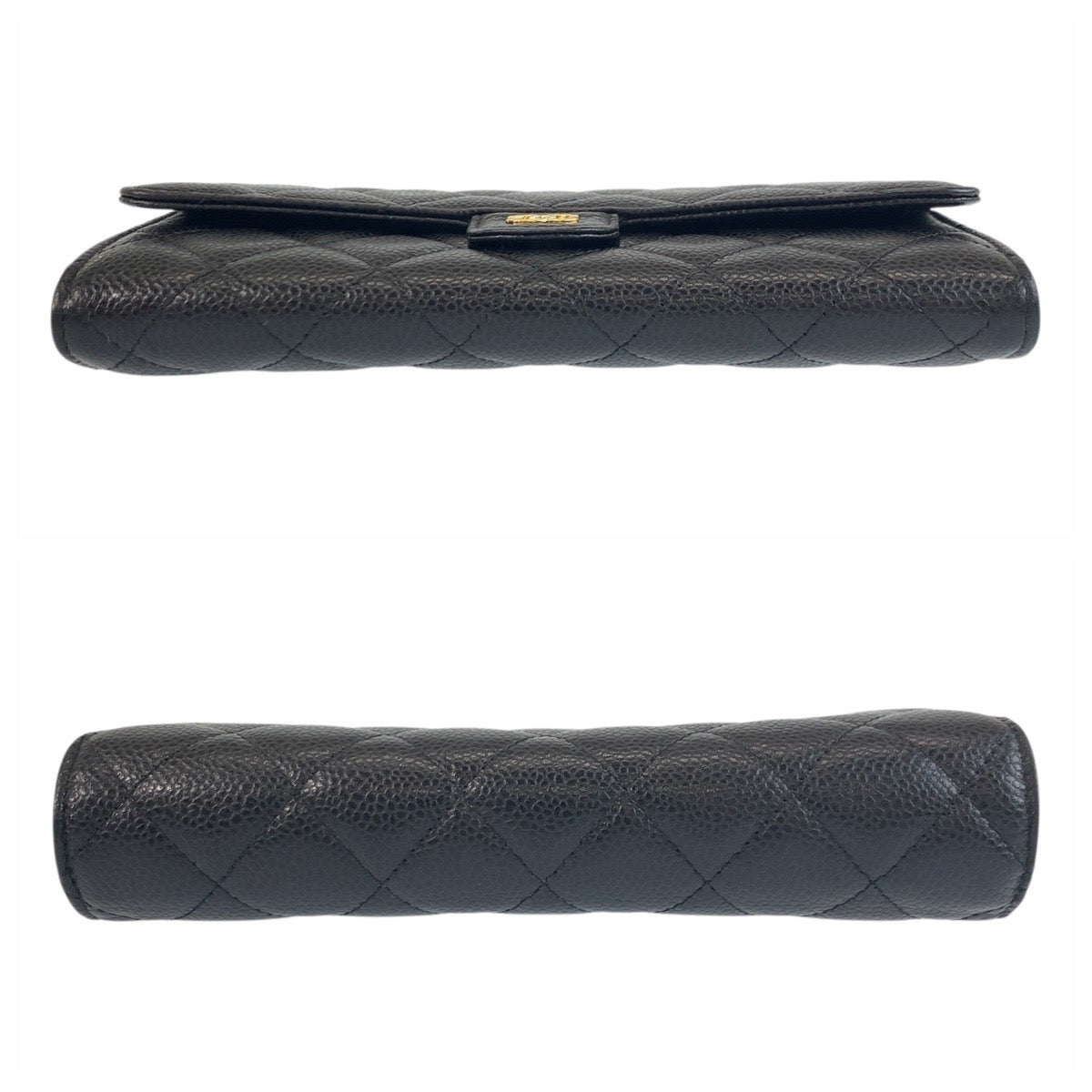 CHANEL Long Wallet Purse Caviar skin Black GoldMetal Long Wallet Purse Matrasse COCO Mark Women Used Authentic