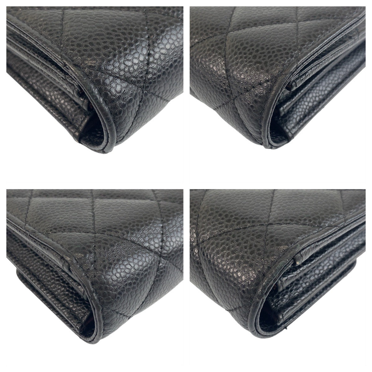 CHANEL Long Wallet Purse Caviar skin Black GoldMetal Long Wallet Purse Matrasse COCO Mark Women Used Authentic