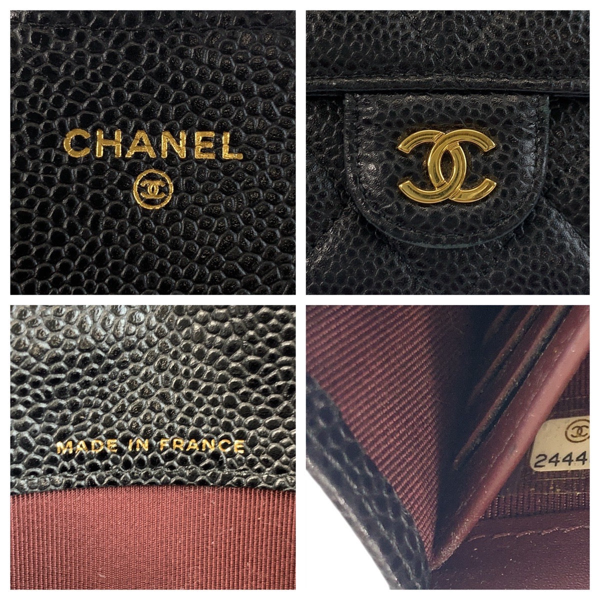 CHANEL Long Wallet Purse Caviar skin Black GoldMetal Long Wallet Purse Matrasse COCO Mark Women Used Authentic