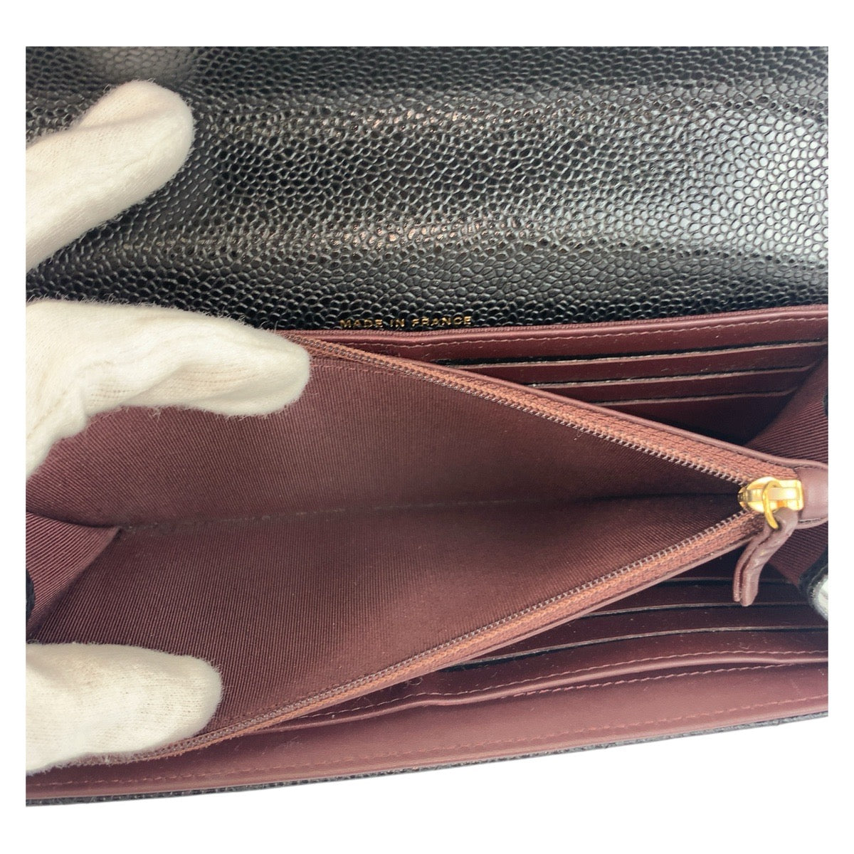 CHANEL Long Wallet Purse Caviar skin Black GoldMetal Long Wallet Purse Matrasse COCO Mark Women Used Authentic