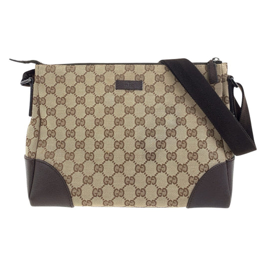 GUCCI Shoulder Bag 114273 GG canvas, leather Brown Silver Metal Shoulder Bag pochette Women Used Authentic