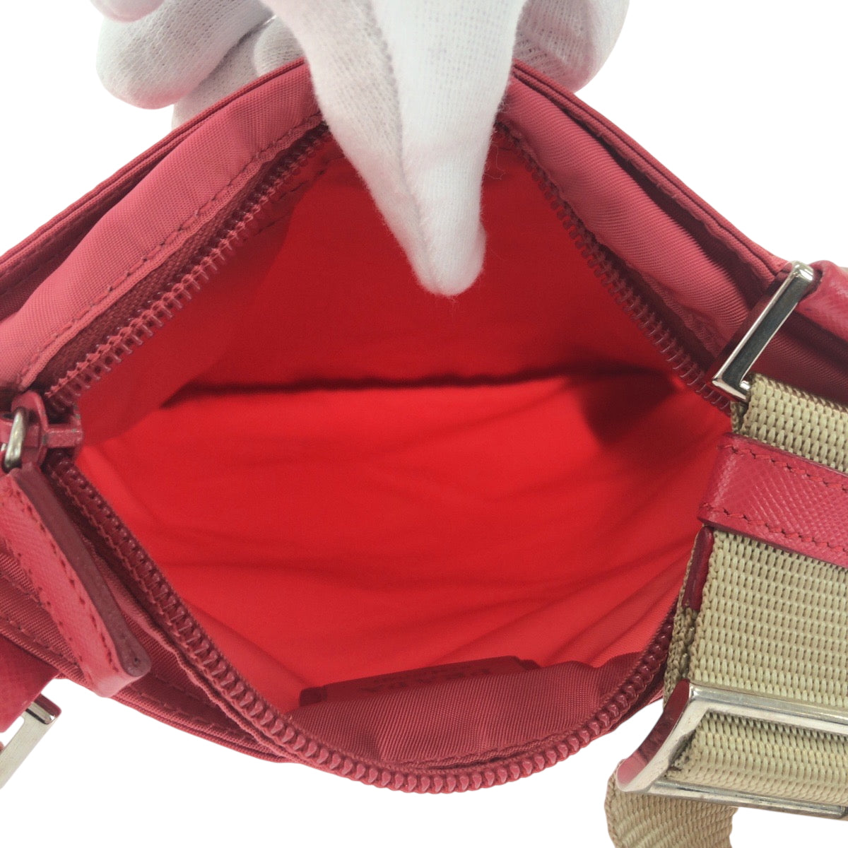 PRADA Shoulder Bag Nylon pink beige Shoulder Bag Sacoche Test Triangle With logo Women Used Authentic