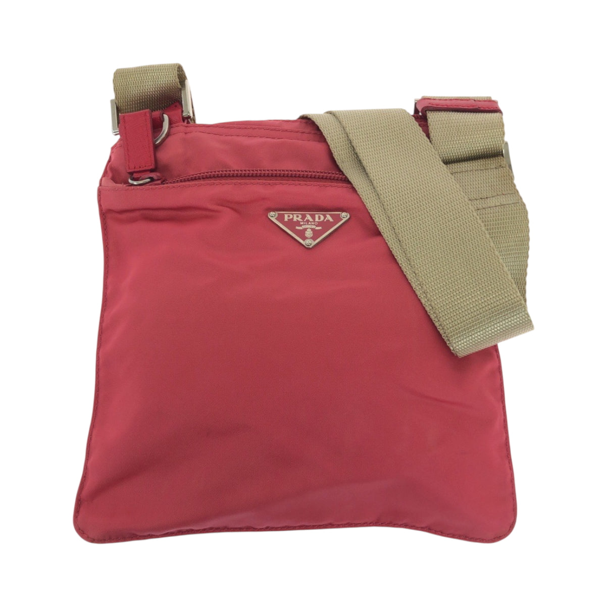 PRADA Shoulder Bag Nylon pink beige Shoulder Bag Sacoche Test Triangle With logo Women Used Authentic