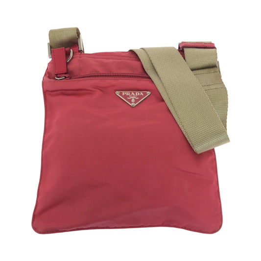 PRADA Shoulder Bag Nylon pink beige Shoulder Bag Sacoche Test Triangle With logo Women Used Authentic