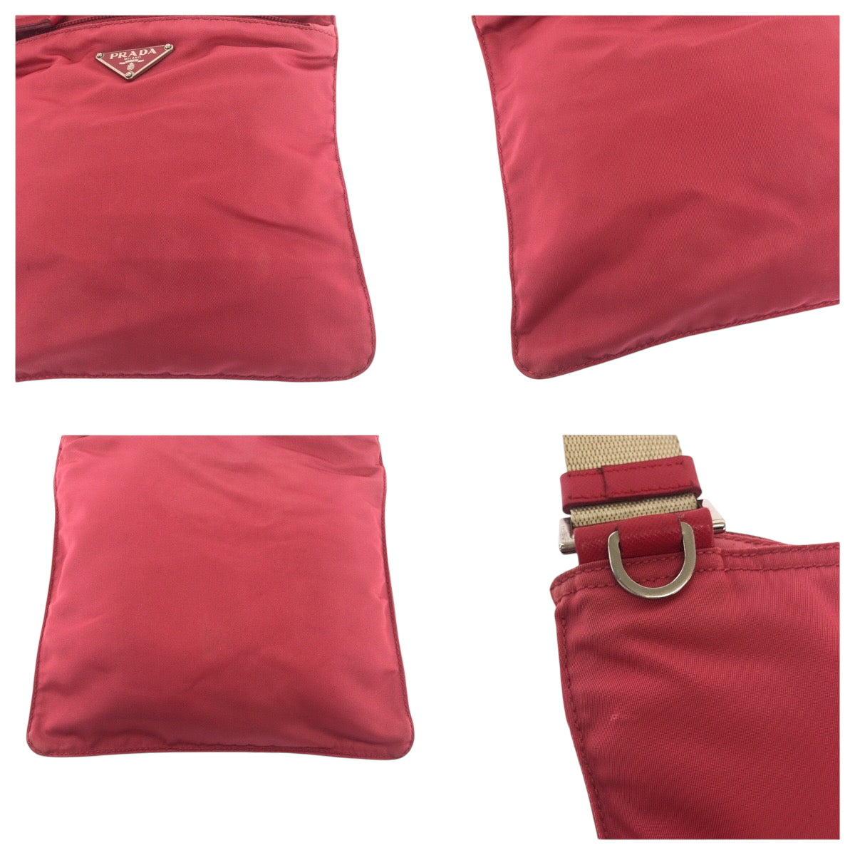 PRADA Shoulder Bag Nylon pink beige Shoulder Bag Sacoche Test Triangle With logo Women Used Authentic