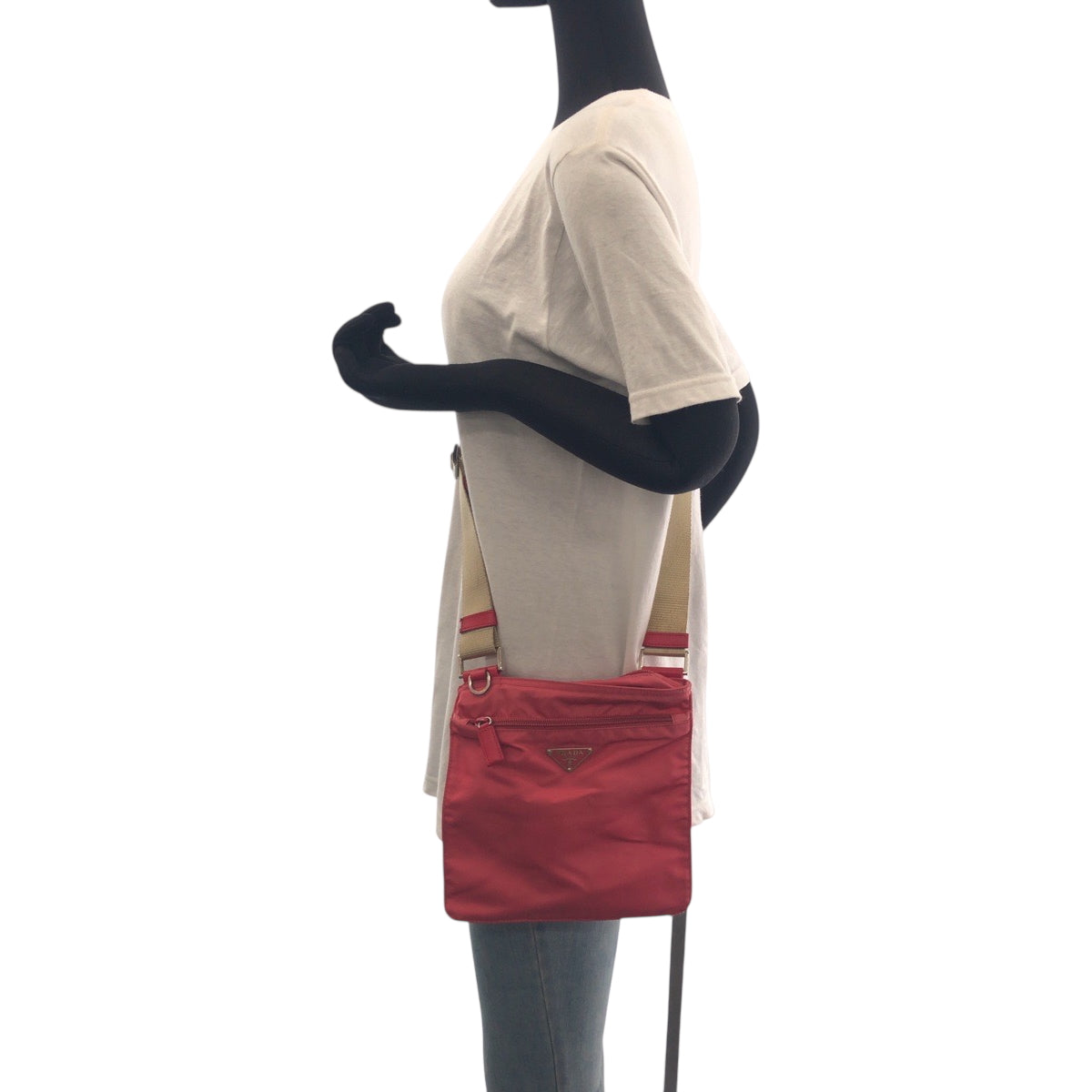 PRADA Shoulder Bag Nylon pink beige Shoulder Bag Sacoche Test Triangle With logo Women Used Authentic