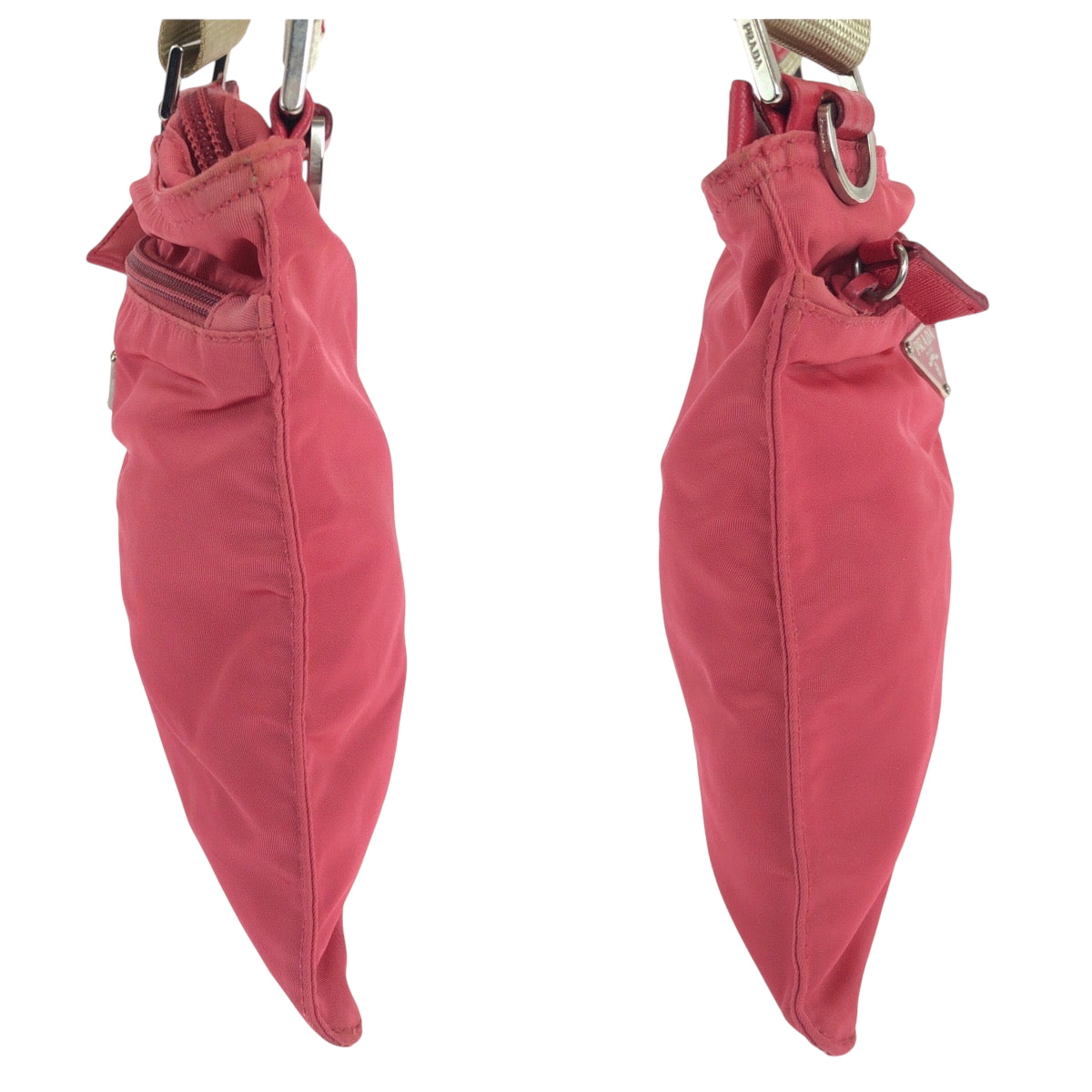 PRADA Shoulder Bag Nylon pink beige Shoulder Bag Sacoche Test Triangle With logo Women Used Authentic