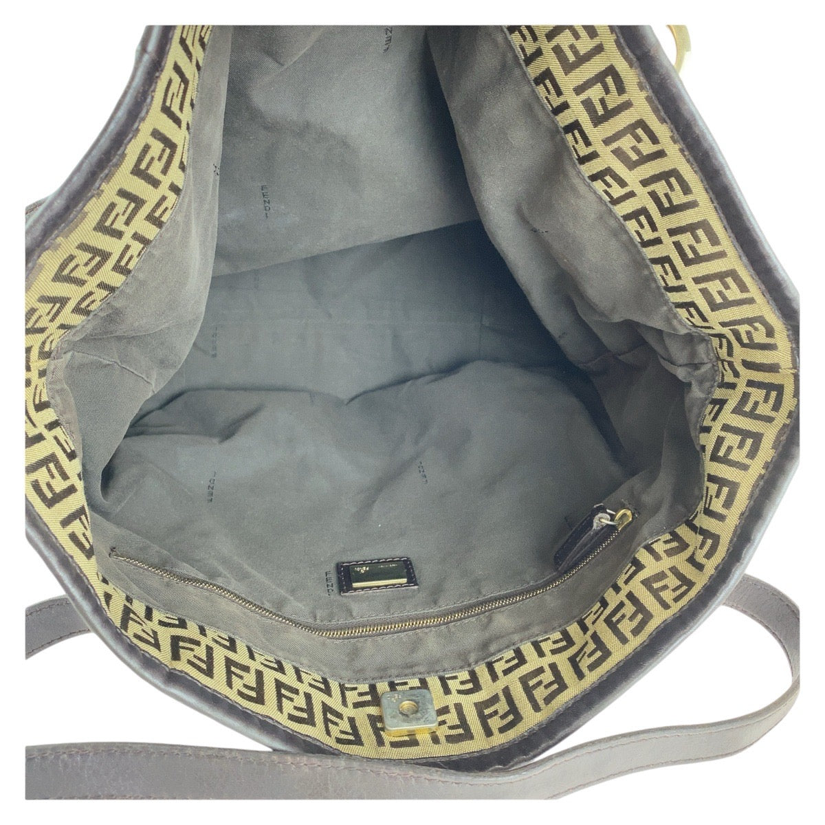 FENDI Tote Bag 8BH197 Canvas, Leather Brown Gold Metal Tote Bag Shoulder Bag Zucchino Women Used Authentic