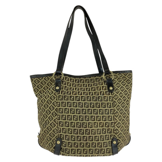 FENDI Tote Bag 8BH197 Canvas, Leather Brown Gold Metal Tote Bag Shoulder Bag Zucchino Women Used Authentic