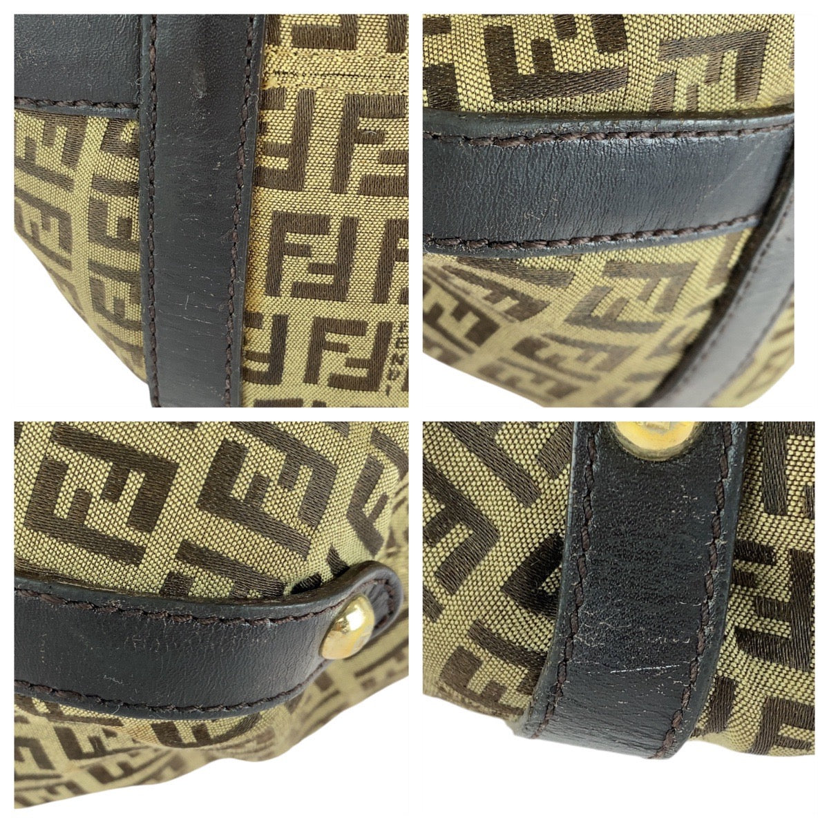 FENDI Tote Bag 8BH197 Canvas, Leather Brown Gold Metal Tote Bag Shoulder Bag Zucchino Women Used Authentic