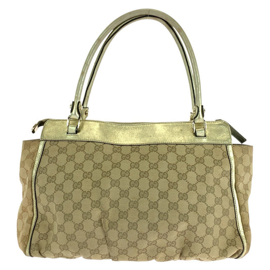 GUCCI Tote Bag 189831 GG canvas, leather Beige gold Tote Bag Shoulder Bag Abbey Women Used Authentic