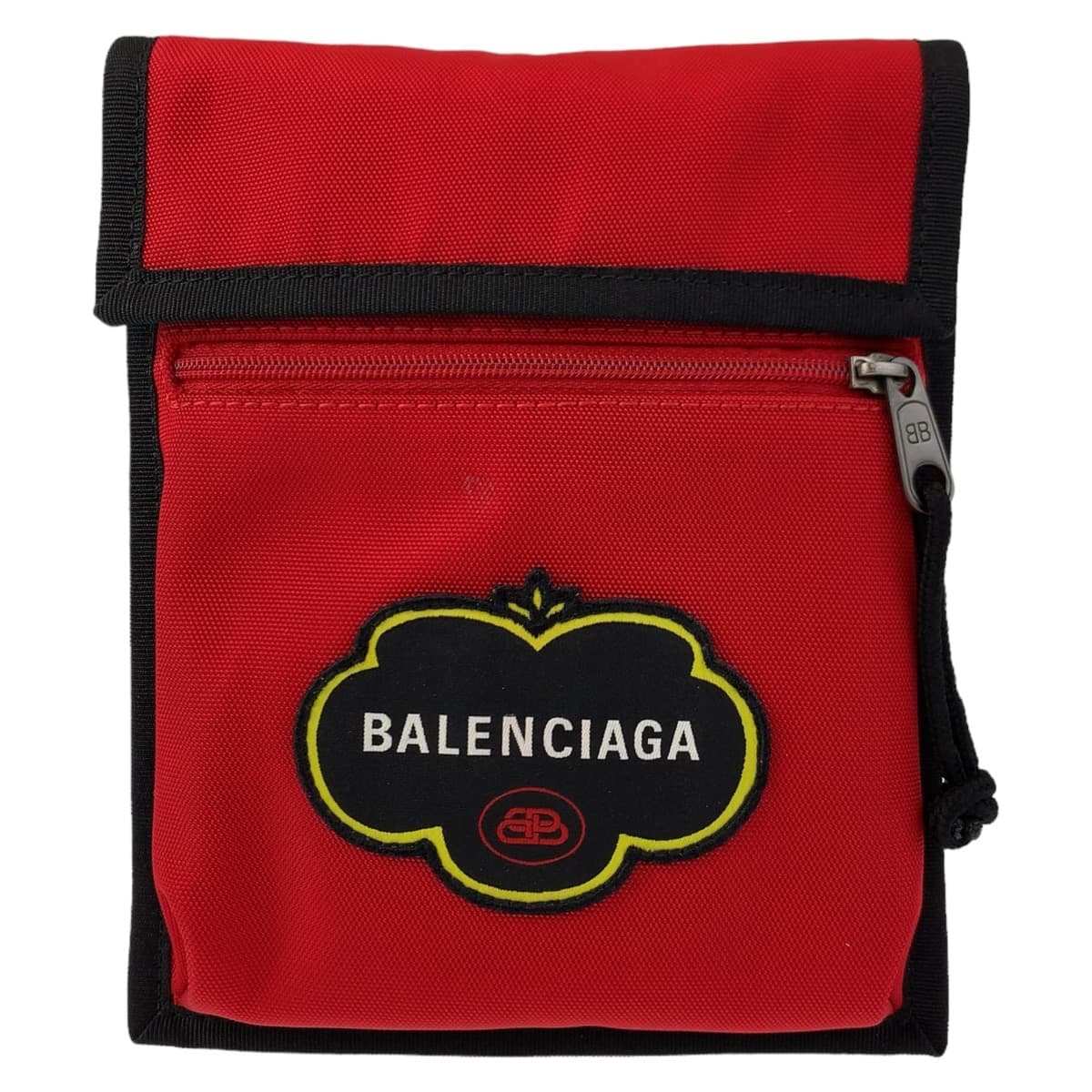 BALENCIAGA Shoulder Bag Nylon Red Silver Metal Shoulder Bag pochette Explorer BB logo mens Used Authentic