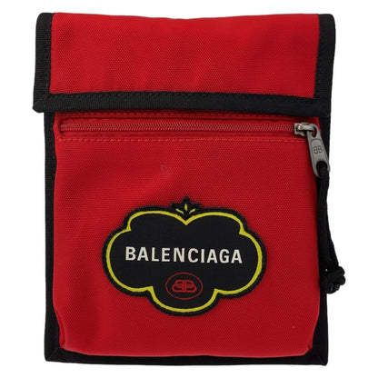 BALENCIAGA Shoulder Bag Nylon Red Silver Metal Shoulder Bag pochette Explorer BB logo mens Used Authentic