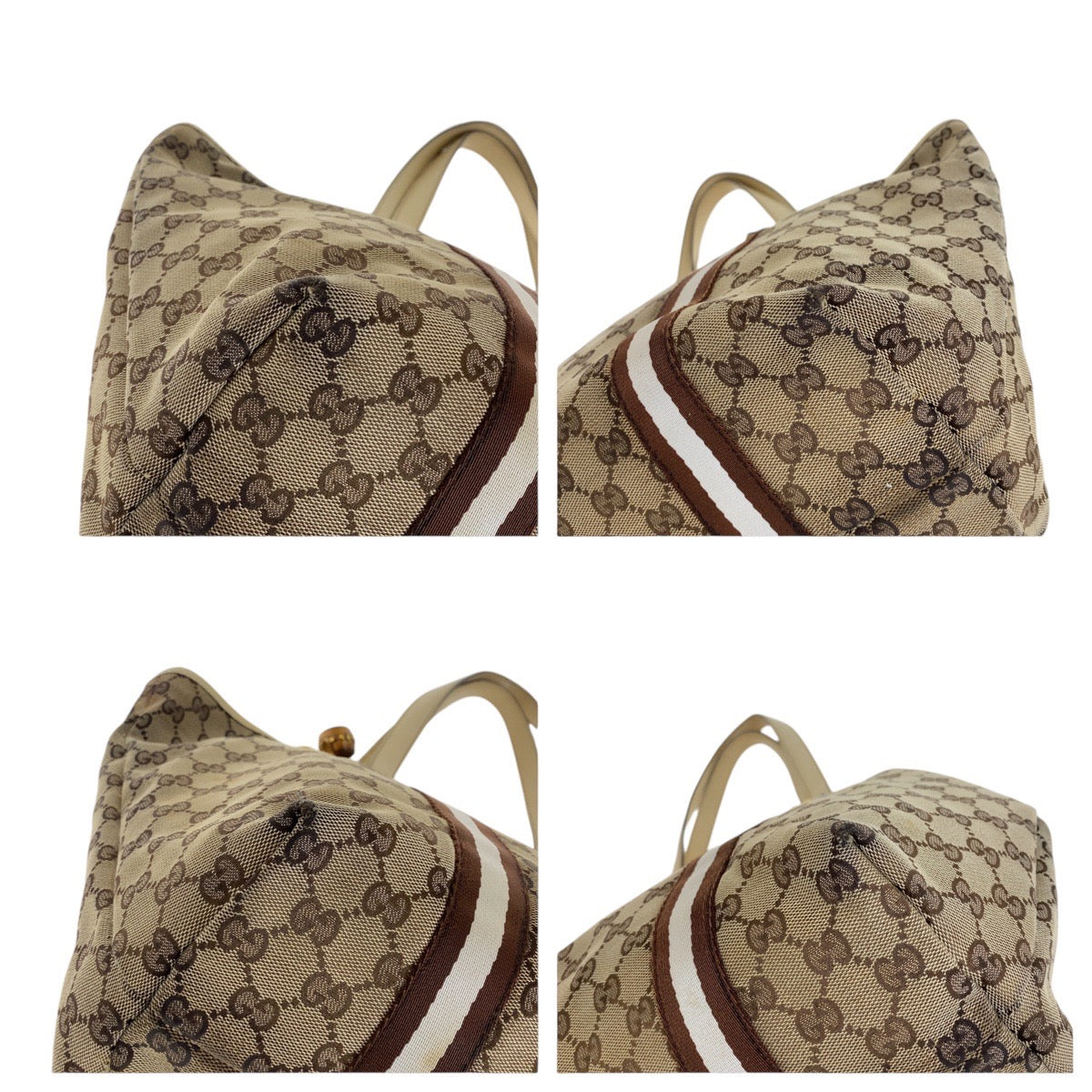 GUCCI Tote Bag 139260 GG canvas, leather Brown Gold Metal Tote Bag Shoulder Bag Shelly Line Bamboo Women Used Authentic