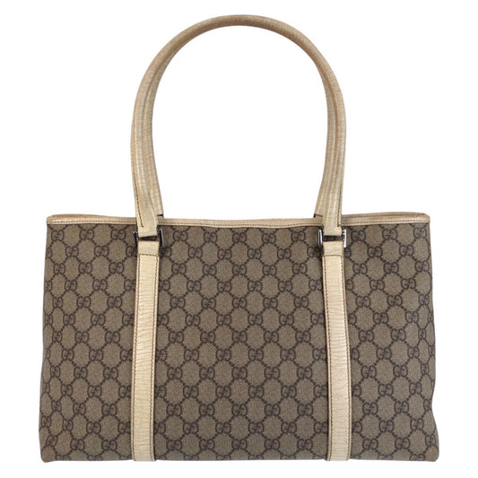 GUCCI Tote Bag 114595 GG canvas, leather Beige White Tote Bag Shoulder Bag Women Used Authentic