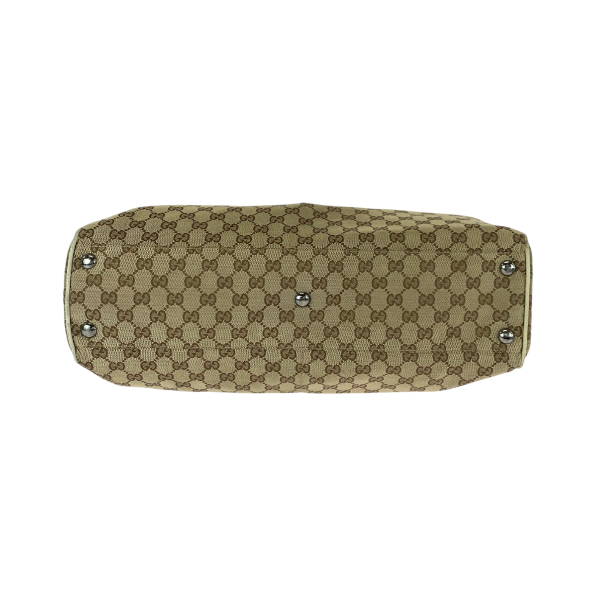 GUCCI Tote Bag 153213 GG canvas Beige White SilverMetal Tote Bag Shoulder Bag Women Used Authentic