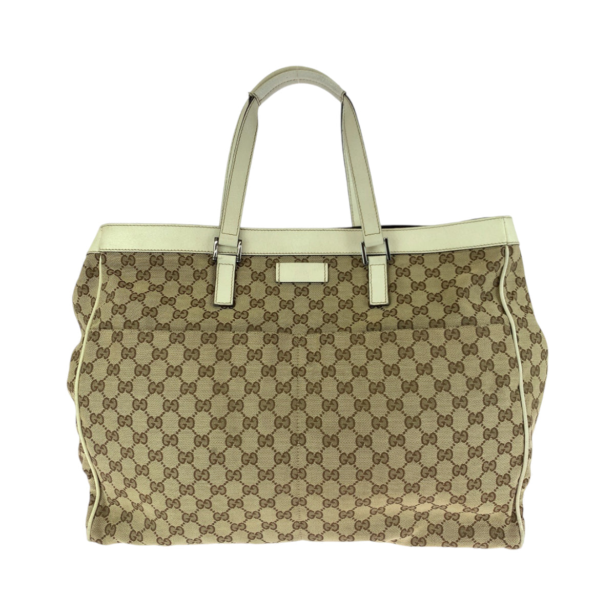 GUCCI Tote Bag 153213 GG canvas Beige White SilverMetal Tote Bag Shoulder Bag Women Used Authentic