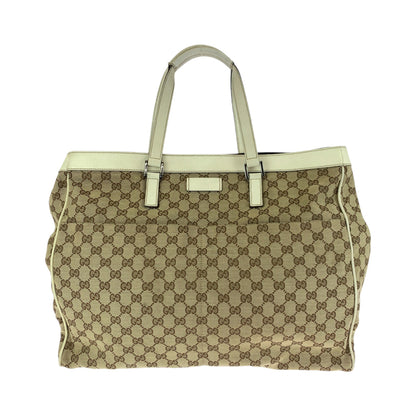 GUCCI Tote Bag 153213 GG canvas Beige White SilverMetal Tote Bag Shoulder Bag Women Used Authentic