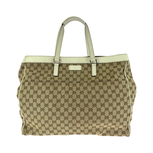 GUCCI Tote Bag 153213 GG canvas Beige White SilverMetal Tote Bag Shoulder Bag Women Used Authentic
