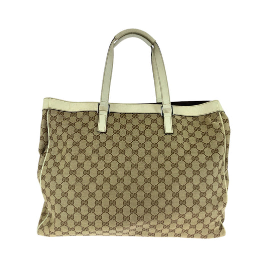 GUCCI Tote Bag 153213 GG canvas Beige White SilverMetal Tote Bag Shoulder Bag Women Used Authentic