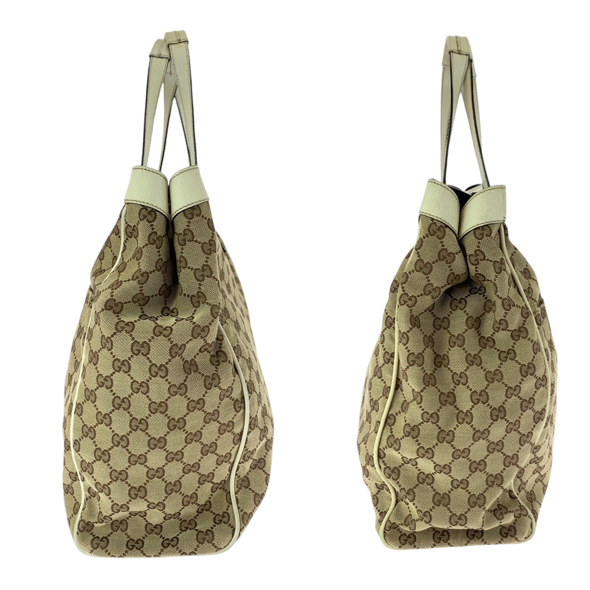 GUCCI Tote Bag 153213 GG canvas Beige White SilverMetal Tote Bag Shoulder Bag Women Used Authentic